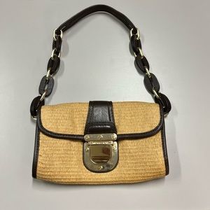 Michael Kors Rattan Weaved and Leather Baguette